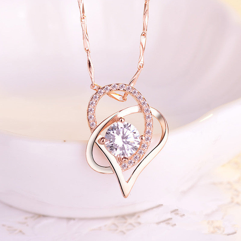 Beautiful Geometric Heart Cubic Zirconia crystal pendant - available in Rose Gold or Silver
