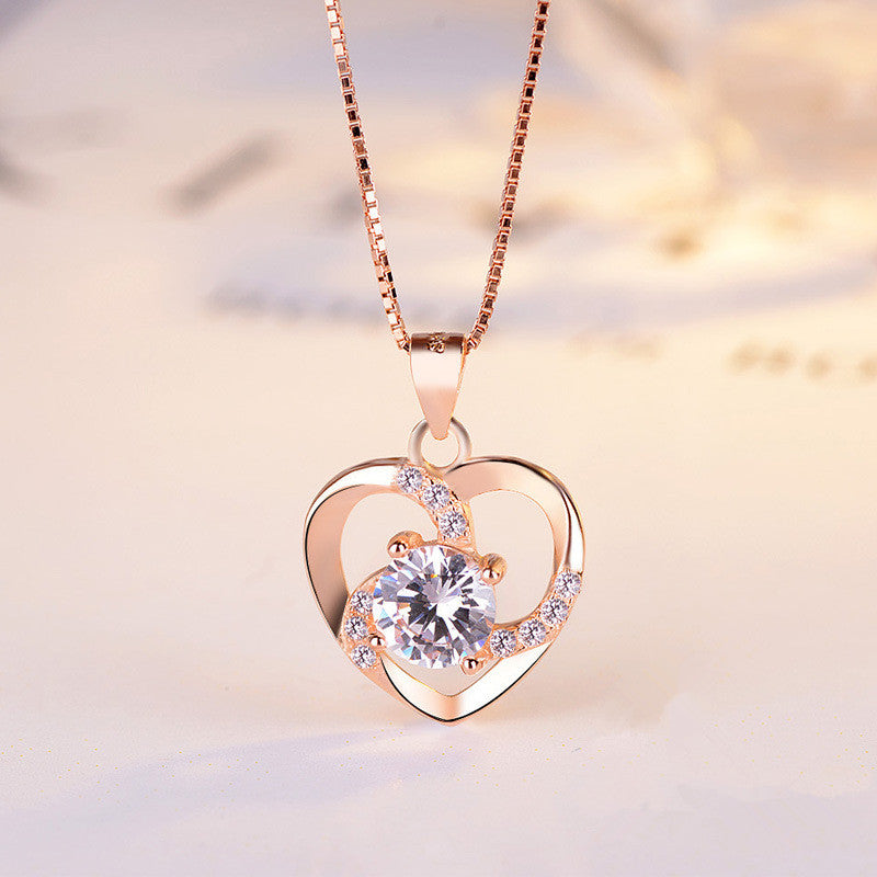 Hollow heart with a crystal Zirconia - available in Rose Gold or Silver
