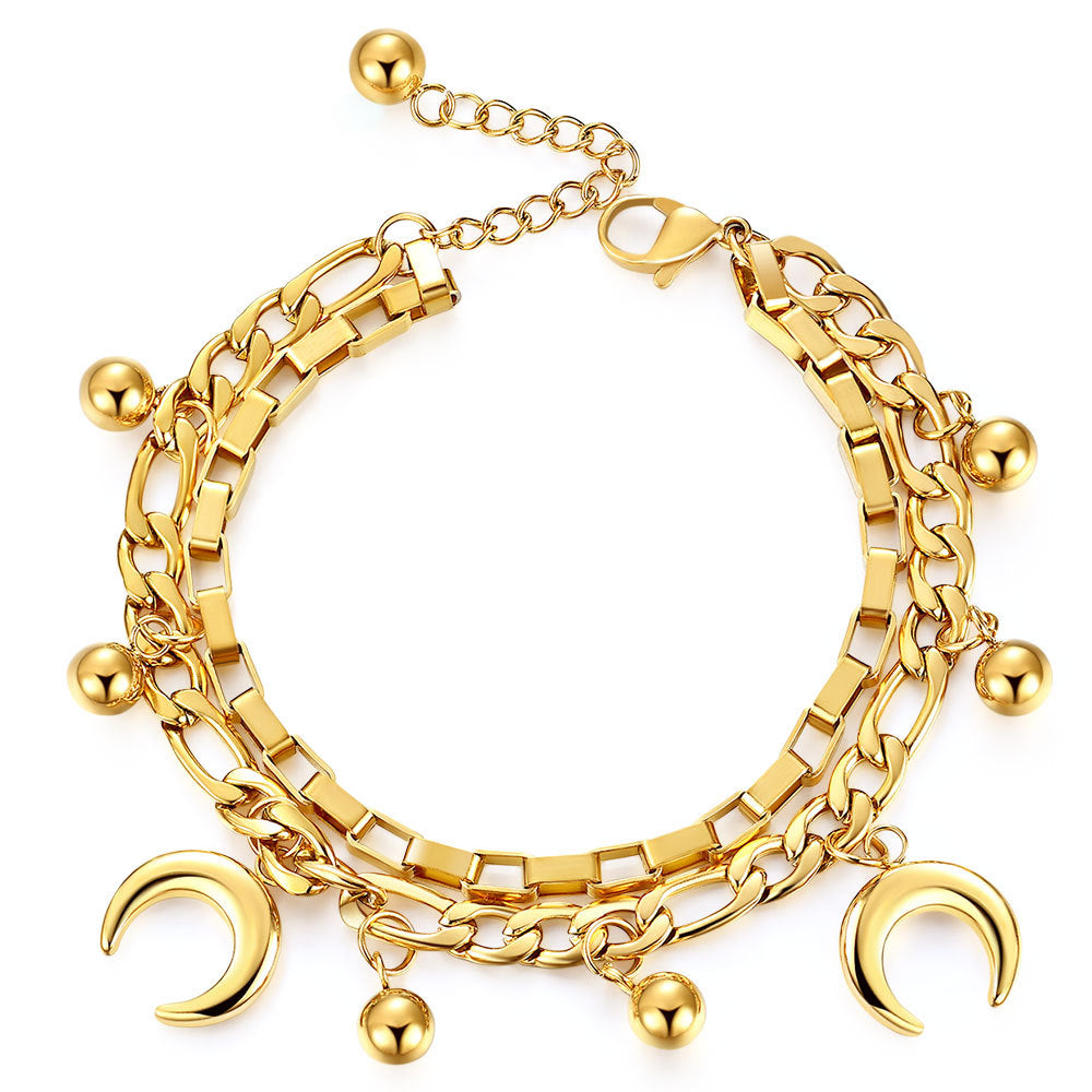 Moon with Cuban link charm bracelet - available in Silver, Gold and Rose Gold