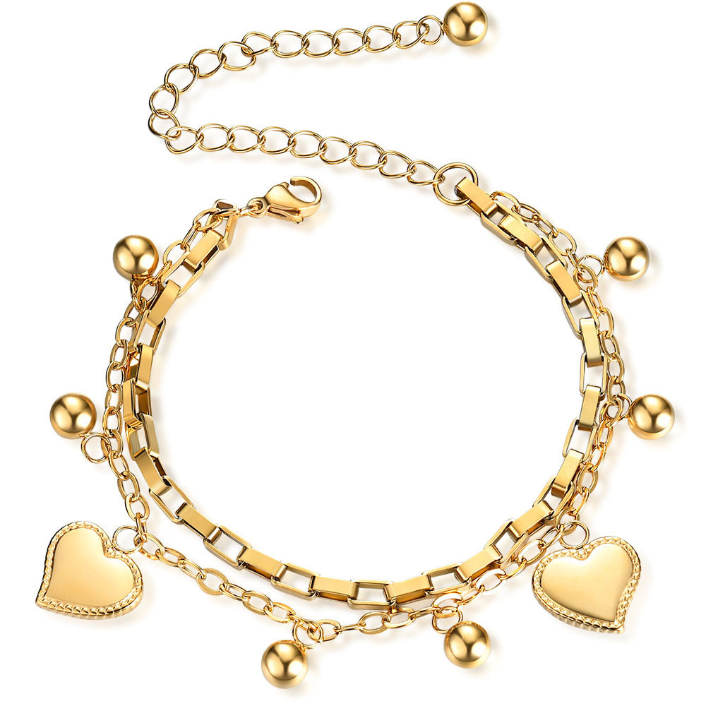 9ct White Gold 4 Heart Charm Bracelet
