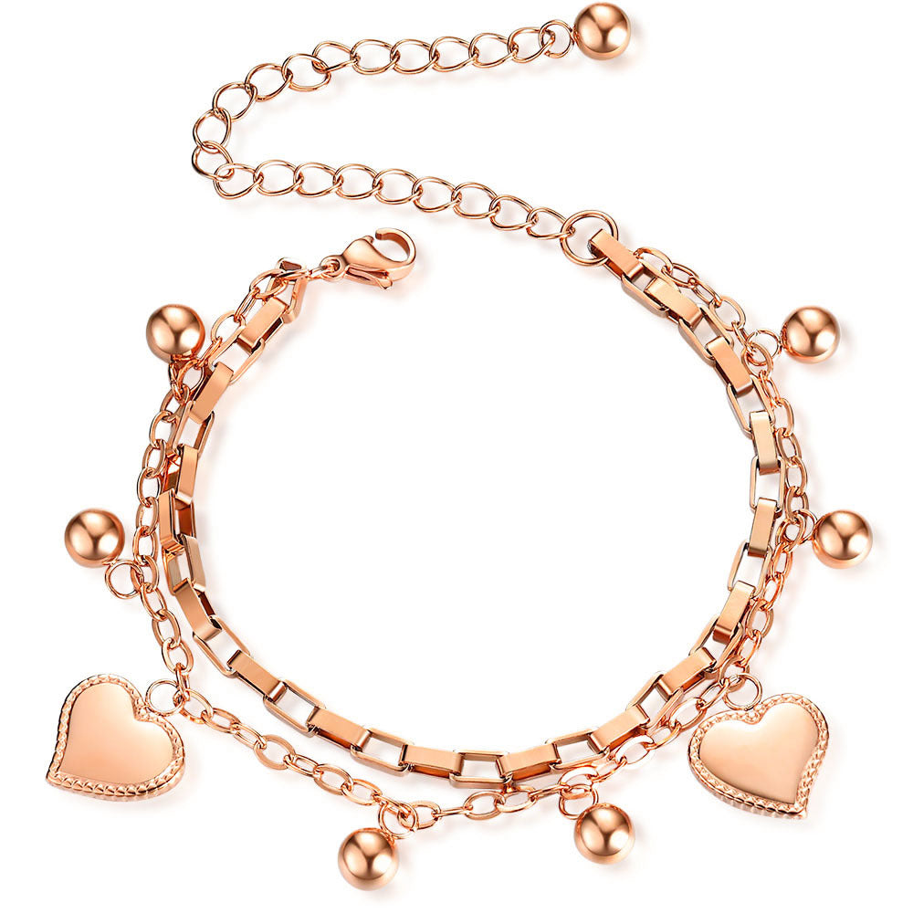 Double Chain Heart charm bracelet – available in Gold, Silver and Rose –  Joseph Ganco