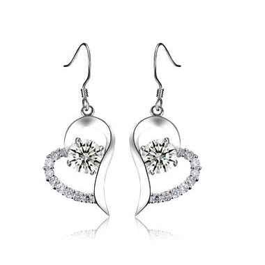 Sterling Silver Geometric drop heart earrings with Rhinestone Crystals