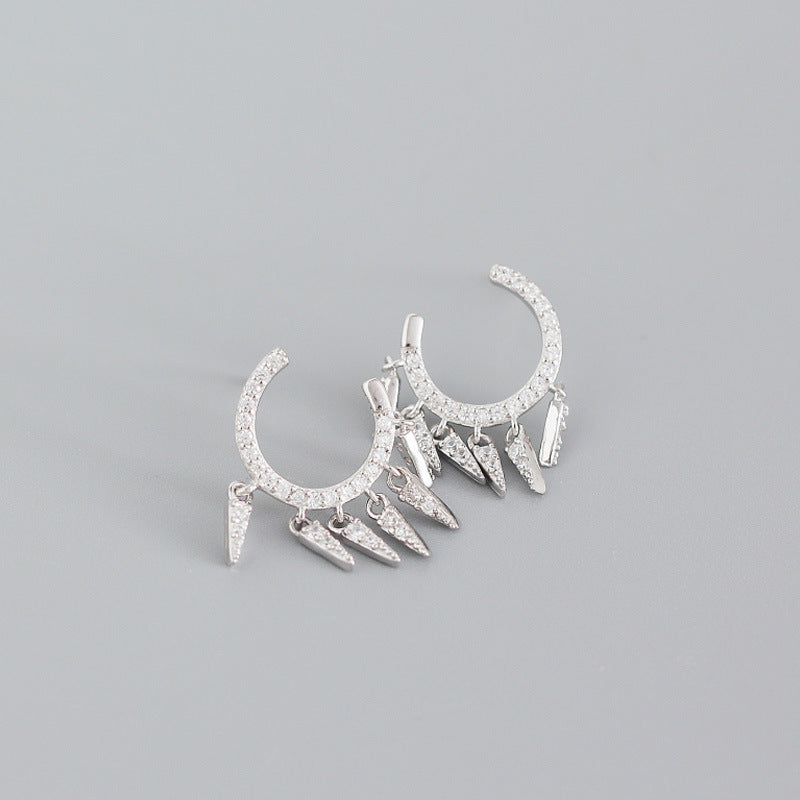 Sterling silver C-Hoop earrings with dangling Cubic Zirconia crystals – available in Silver and Gold plated