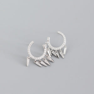 Sterling silver C-Hoop earrings with dangling Cubic Zirconia crystals – available in Silver and Gold plated