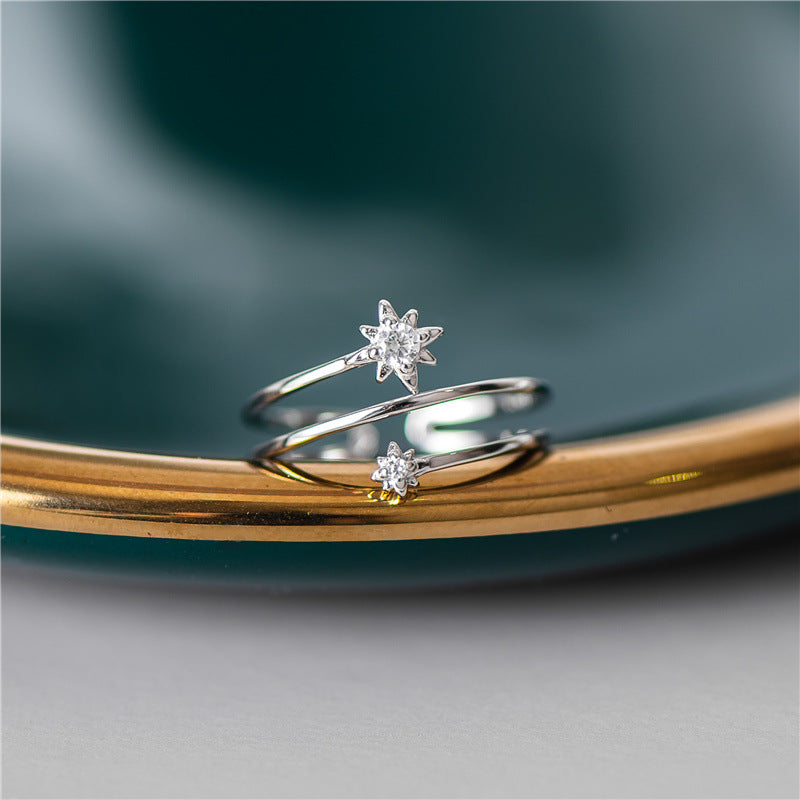 Charming Star Adjustable Ring in sterling 925 silver and Cubic Zirconia