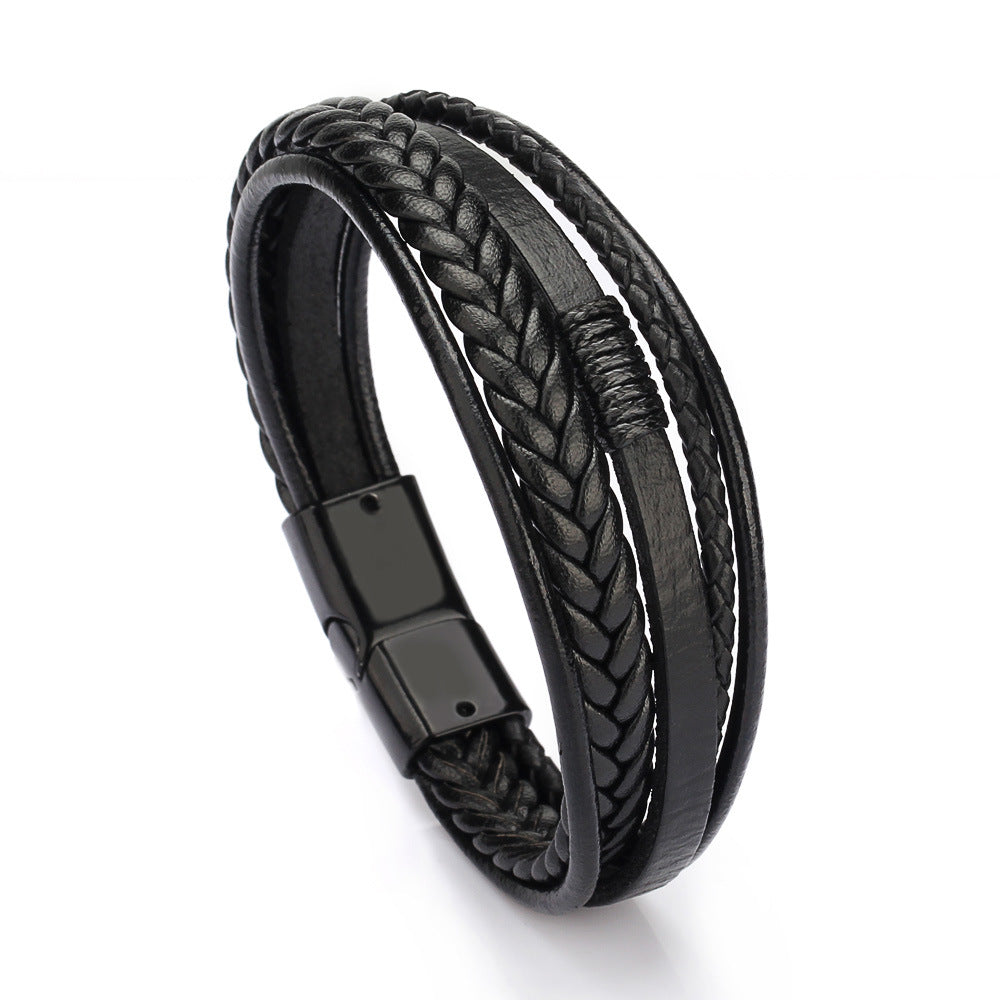 Men's biker braided leather bracelet with magnetic clasp