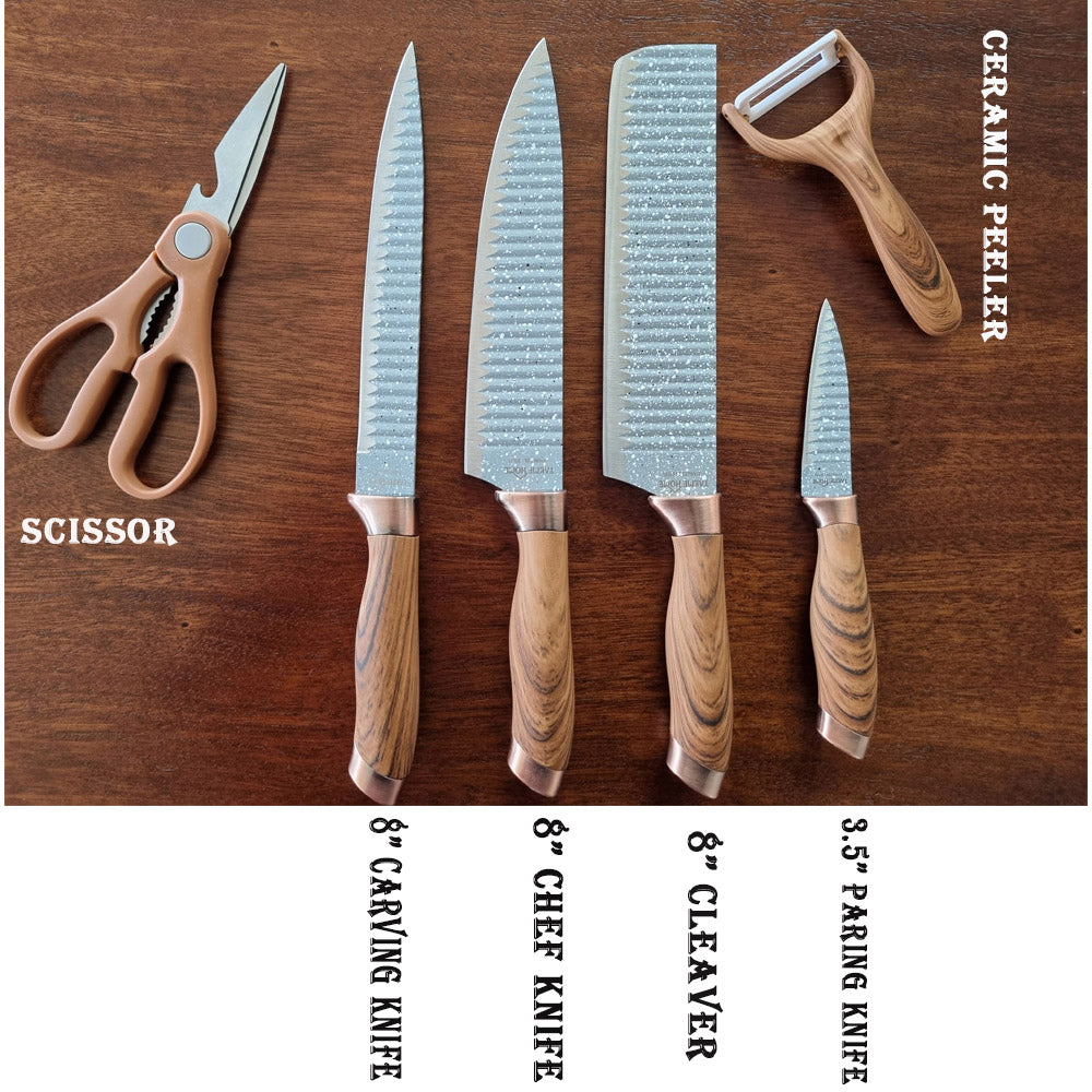 6 piece non stick Knife set with ergonomic grip and sharp blades