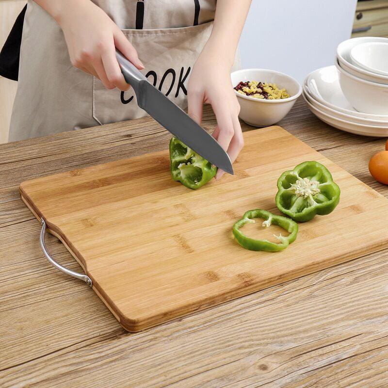 Natural Bamboo Cutting Board With Aluminum Handle