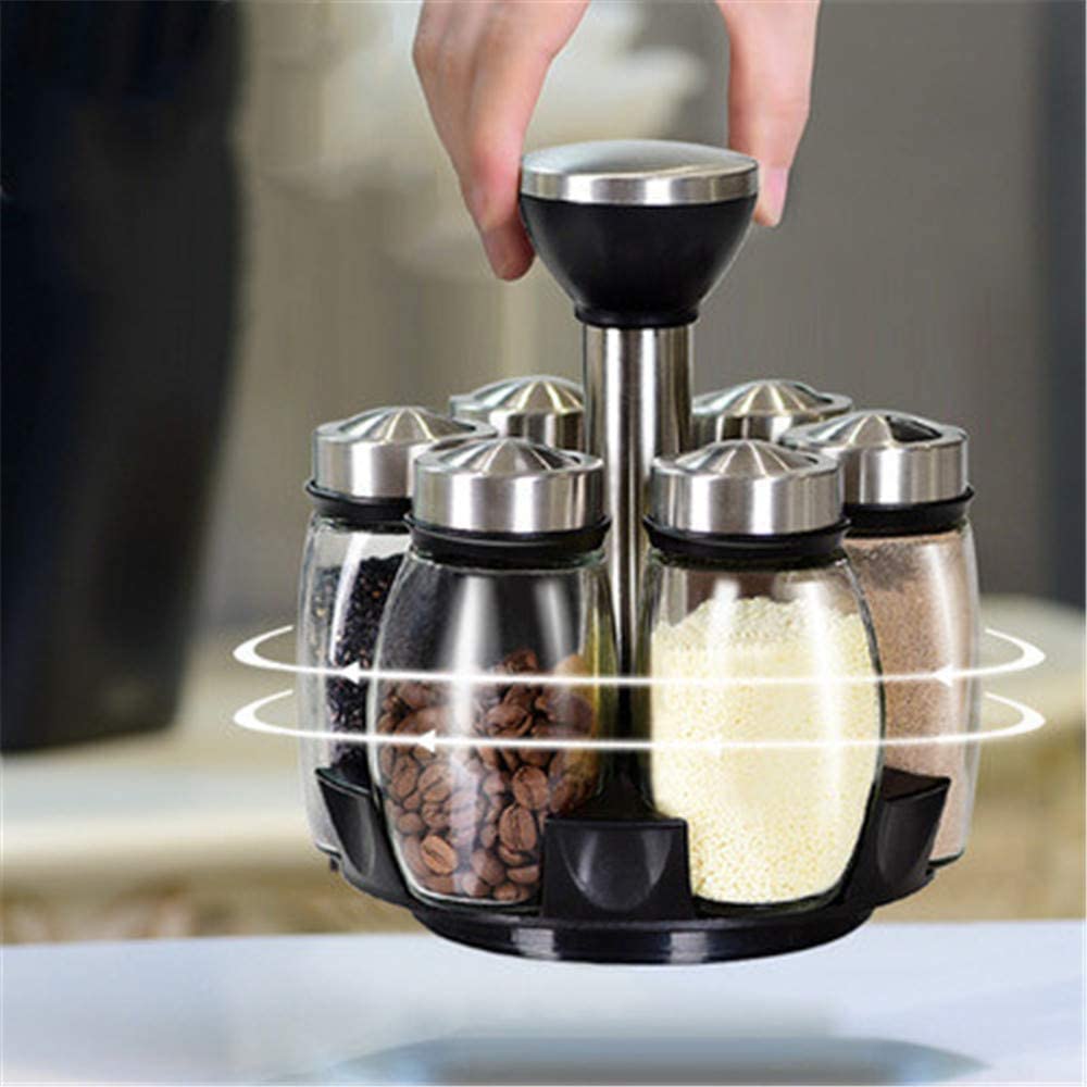 Premium Stainless Steel Glass Spice Jars Rotate Open Close Holes