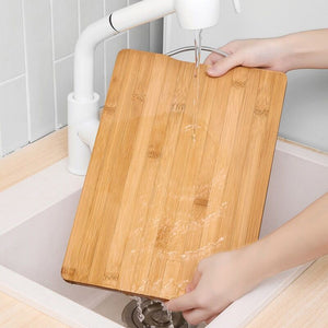 Natural Bamboo Cutting Board With Aluminum Handle