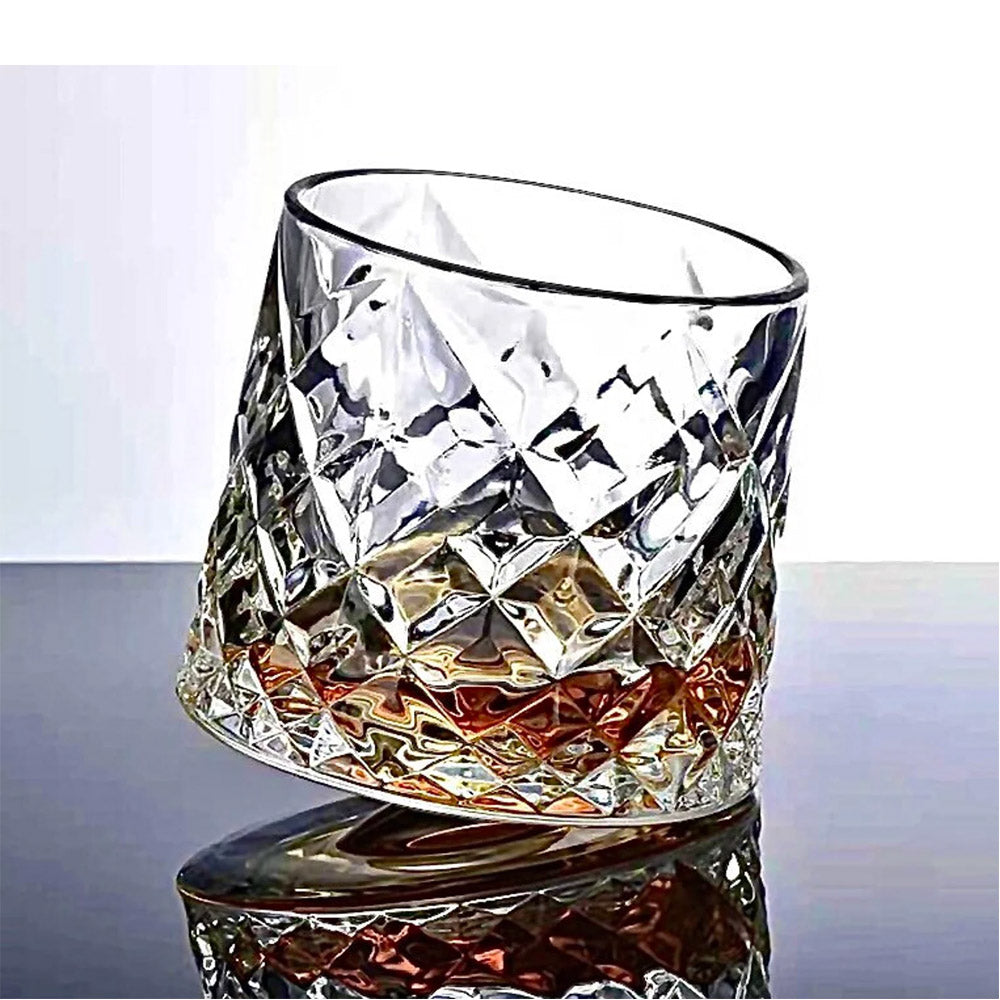 Classic Whiskey spinning crystal glass with wooden base