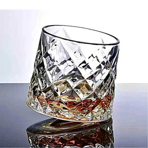 Classic Whiskey spinning crystal glass with wooden base